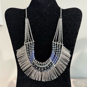 Park Lane Silver Blue Statement Necklace with Layered Design